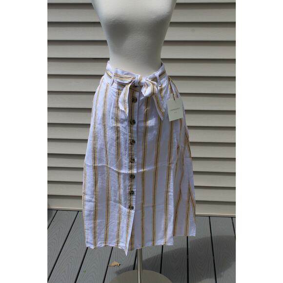 Cynthia Rowley Women's Midi Skirt Linen Yellow White Striped Print Size S - Picture 8 of 15